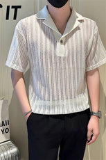店主风社会小伙男士镂空V领短袖Polo衫翻领T恤男301A-1/PL98/P48，男装T恤，星座301A-1
