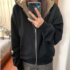 复古美式高街外套男女情侣秋冬款宽松慵懒风千鸟格夹克棒球服上衣，男装夹克，星座506A