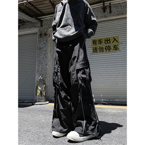 秋款男工装裤大口袋条纹抽绳宽松冲锋长裤h053 P55图片