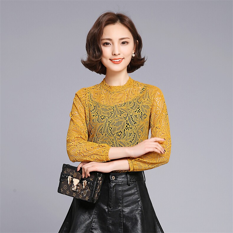修身显瘦时尚潮流优雅甜美2020年春季长袖纯色蕾丝衫/雪纺衫，女装蕾丝衫/雪纺衫，众宇琦