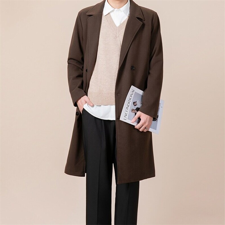 吴磊同款大衣男士中长款修身休闲秋冬季风衣毛呢外套过膝W16，男装风衣，星座1116A-2（原606A-1）