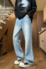 2026美式高街牛仔裤男春季款痞帅休闲直筒宽松微喇长裤J8080-P45，男装牛仔裤，星座509
