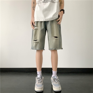 破洞牛仔短裤男韩版潮流高街帅气2026夏季ins宽松五分裤RK437-P35图片
