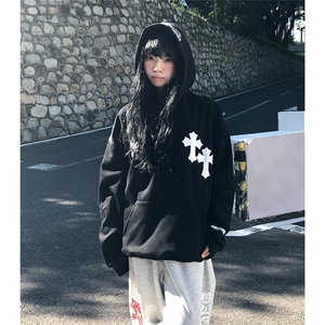 1506A/GAK32200/P63美式潮牌刺绣十字架卫衣女连帽图片