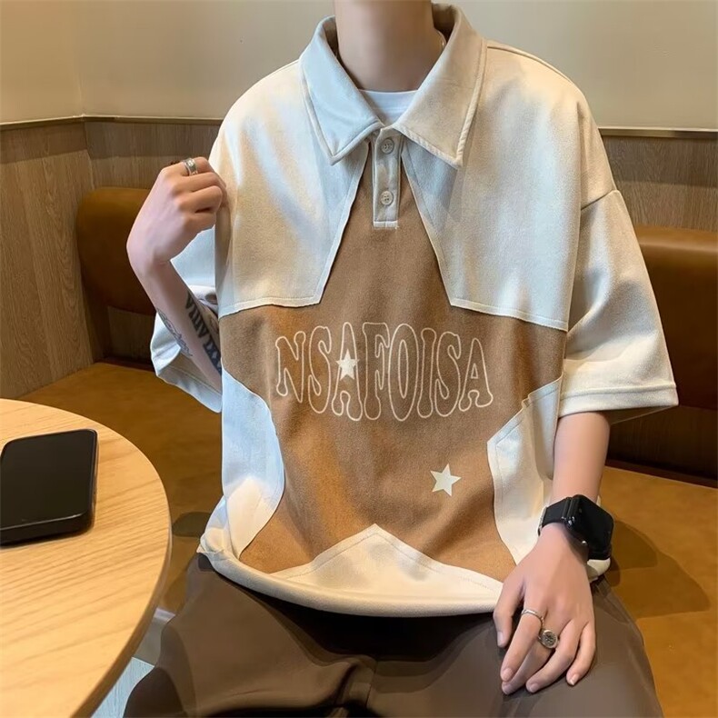 翻领短袖T恤男简约百搭休闲打底五分袖POLO衫HT119P35,男装Polo衫,星座1116-2