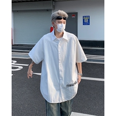 W291-P42夏季新款港风条纹短袖衬衫落肩上衣，男装T恤，星座911-1