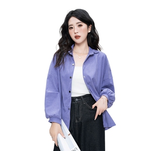 宽松休闲风百搭外套开衫女式衬衣2024新款灯芯绒秋冬外穿上衣潮图片