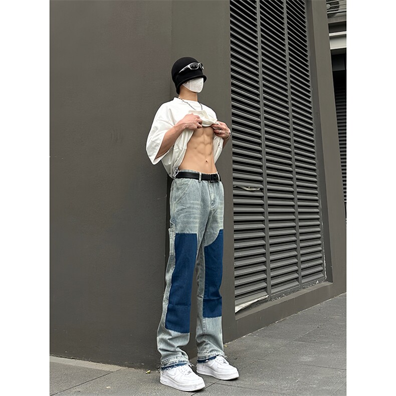 B221美式ins高街小众暗黑做旧修身小脚牛仔裤LK22078-P65控88,男装牛仔裤,电商B221