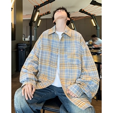 F420P35秋装男生宽松休闲衬衫外套格子上衣，男装衬衫，星座512-6