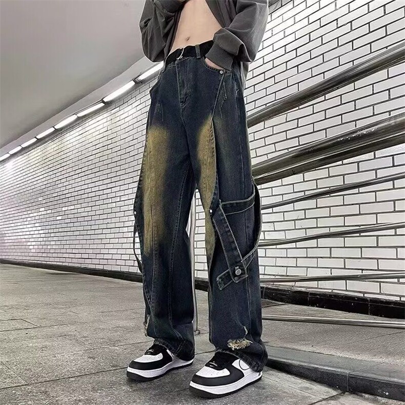 1506-1/K20501/P51美式潮牌时尚百搭直筒复古飘带牛仔撞色男女图片