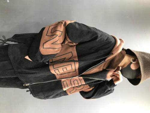 牛仔印花拼接针织加棉外套，女装，怪怪树