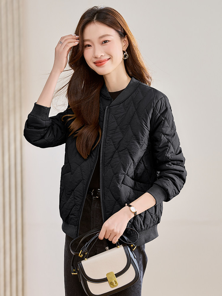 菱格夹棉棒球服外套女2024秋冬新款小个子休闲百搭时尚短款小棉衣,女装棉衣/棉服,文熹诺