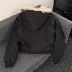 现货高品质美式高街冬季重磅硬挺短款座山雕毛领棉衣男女加厚外套图片
