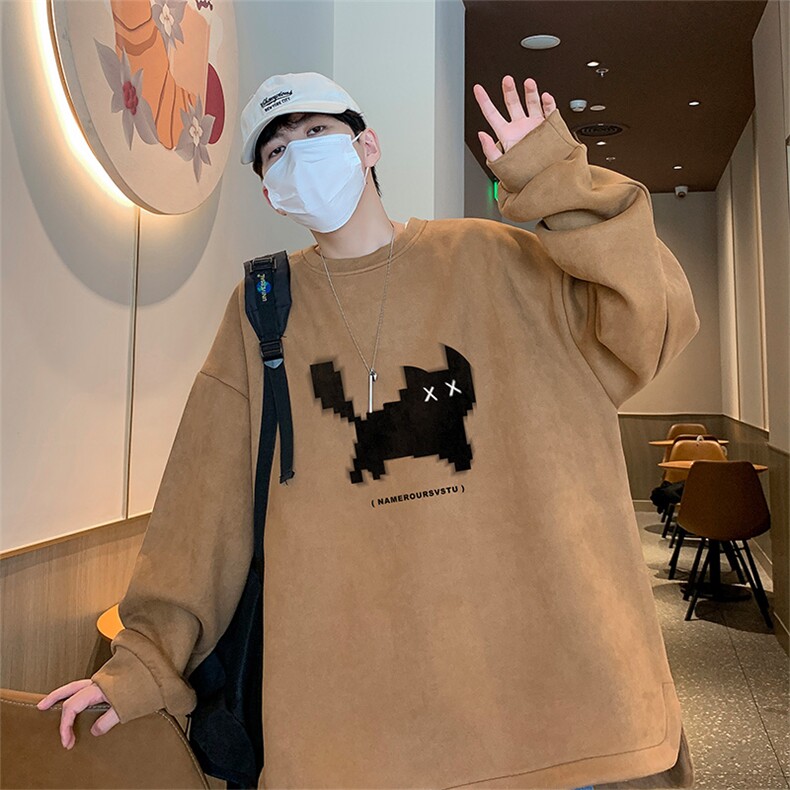 已注册港风供抖音得物高品质直播麂皮绒宽松男卫衣W3008P38,男装卫衣,电商C408(原B339-1)