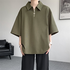8XL-M半拉链短袖t恤特大码美式高街polo体恤衫翻领半袖DX1215/P35，男装T恤，电商B238
