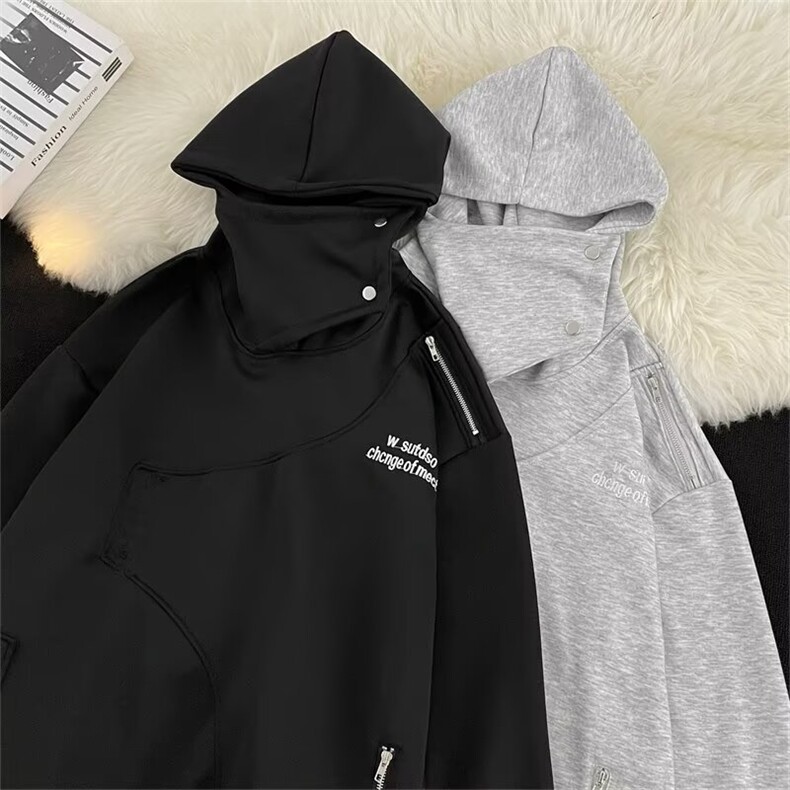 高品质男连帽卫衣字母印花开叉拉链织带按扣夹克外套WY121 P60图片