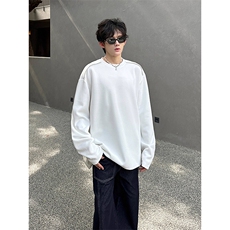 抖音得物高品质26春装设计感长袖打底衫纯色拉链肩圆领卫衣W123，男装T恤，电商A486-1