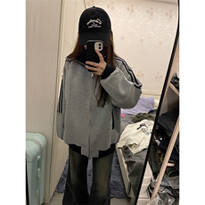 抖音得物高品质美式高街重磅结构设计拼接织带立领卫衣外套CM42，女装短外套，电商A486-1