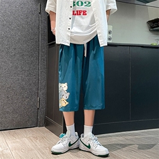 QK72164-P25冰丝七分裤男大码速干短裤男五分裤港风，男装休闲裤，电商A040