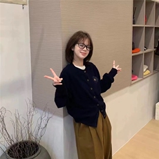 时尚百搭纯毛圆领刺绣小雏菊开衫显瘦修身针织毛衣外套，女装针织衫/毛衣，百纯羊绒