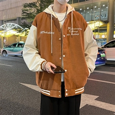 日系撞色拼接夹克外套男潮牌宽松休闲连帽刺绣棒球服W8101-P58，男装夹克，星座512-4