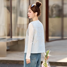 新中式重工刺绣马甲外套女2026春新款圆领坎肩背心马夹外穿上衣，女装马甲，简韵佳