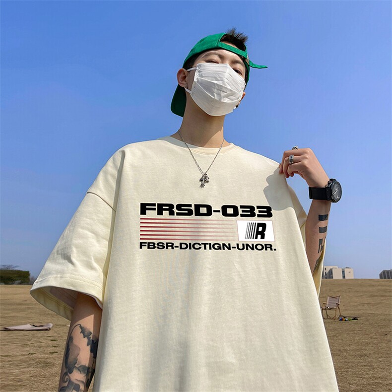 抖音得物二开现货供应220克夏装重磅美式高街宽松短袖t恤MT75,男装T恤,电商A486-1