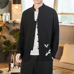 2021风男棉麻长袖衬衣中式刺绣大码盘扣衬衫QT6005-C610图片