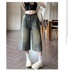 货潮牌cleanfit水洗直筒牛仔七分裤男美式复古宽松阔腿短裤，男装牛仔裤，四季星座505