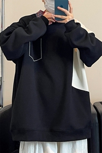 不规则拼接卫衣男生春秋季美式重磅休闲学生潮牌撞色宽松大码上衣图片