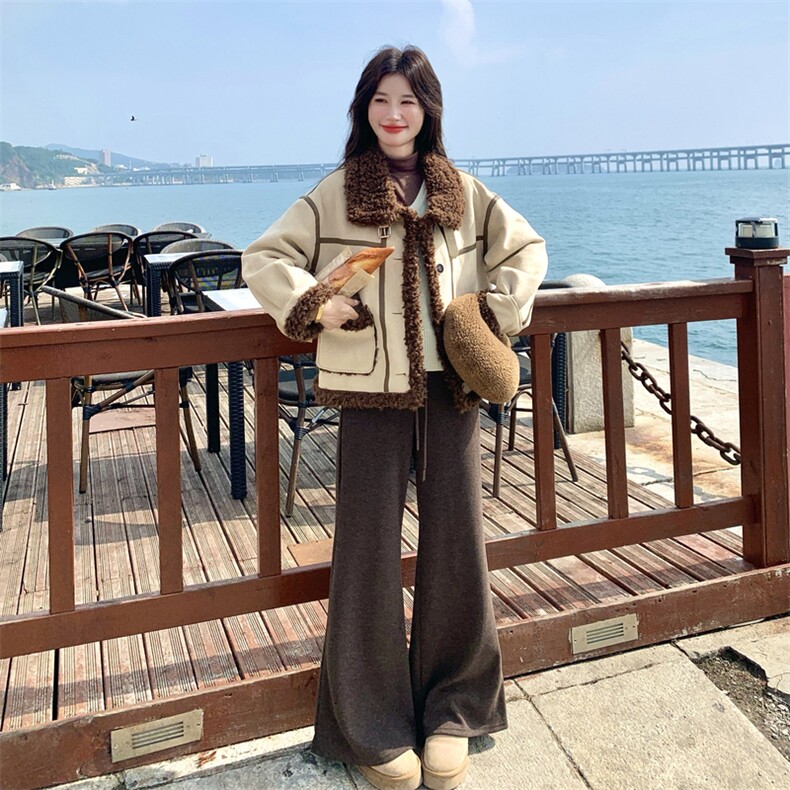 巨好看麂皮绒短外套女2025冬季新款韩系皮毛一体小个子羊羔毛棉服,女装棉衣/棉服,浙宝217