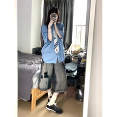 【网图有货】水洗破洞复古牛仔短裤男女宽松七分裤D622CC-特P40，男装牛仔裤，星座1007（原301D）