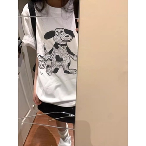 T0740-P25 童趣小狗印花纯棉短袖  2025新款夏季小众情侣款上衣图片