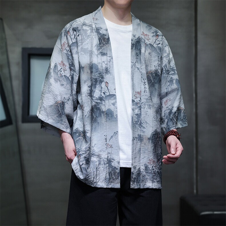 2025风时尚夏季宽松七分袖冰丝防晒衣荷花短款披风889/特p40,男装风衣,星座815（原A203）