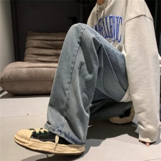 港风复古水洗宽松直筒牛仔裤男ins潮流老爹牛仔阔腿裤MK3260-p45，男装牛仔裤，星座1008