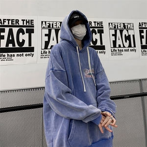 男装做旧加厚连帽卫衣23秋冬季机车印花男生外套XZ514-2-6676-P78图片