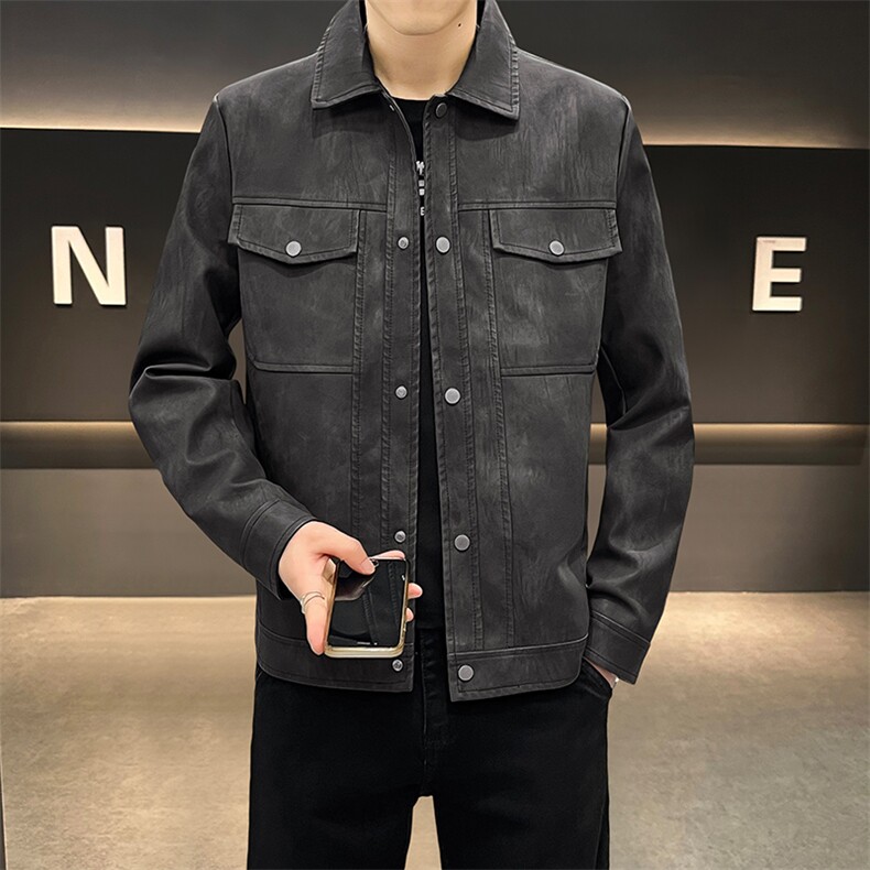 K596-P105 秋冬潮流新款翻领PU皮衣男高品质防风百搭夹克外图片