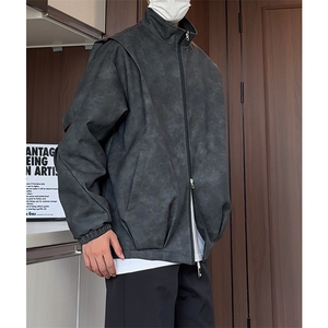 PY9099/P85新款宽松机能风磨砂皮衣皮夹克男休闲百搭痞帅上衣外套图片
