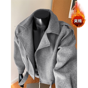 翻领痞帅外套男秋冬潮牌设计感高街小众短款棉衣-A2262TP78控138