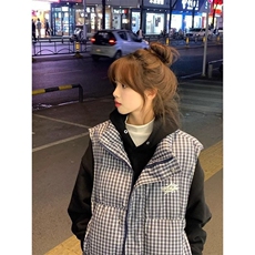 色织格子刺绣立领门禁款棉衣棉服马甲外套男女同款网络图，男装背心/马甲，星座410-6（原星座1304-1）