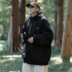 双面穿毛毛棉衣男韩版字母刺绣连帽高街2023冬季ins外套MZ011-P88，男装棉衣，星座412-3