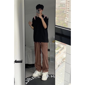 B221 美式ins高街小众排扣直筒休闲西裤 LK23008-P60 控78图片