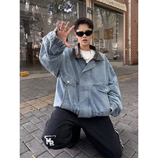 美式复古水洗牛仔翻领外套男春秋潮牌cleanfit短款痞帅工装夹克，男装工装外套，四季星座505