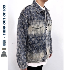 美式高质量重工提花十字架烫钻牛仔外套复古百搭上衣男JK1173-P88图片