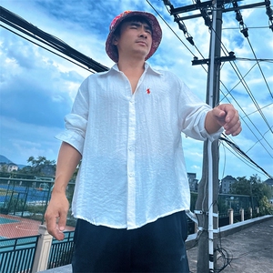 TS1慵懒风学院男士休闲长袖棉麻衬衫风透气凉爽高质量舒适潮图片