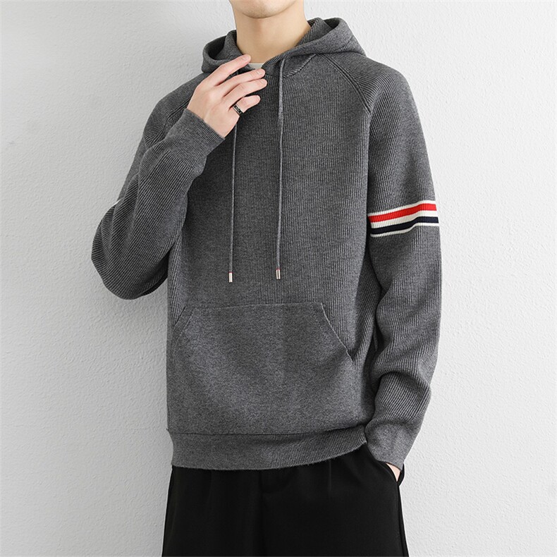 欧美时尚高端潮流轻奢纯色拉链连帽青年商务休闲针织衫，男装针织衫/毛衣，星座914