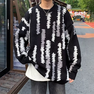 韩系秋冬新款潮牌街头撞色宽松慵懒毛线针织衫圆领百搭7107-P46图片