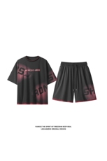 2025夏季新款港风白底大码假两件冰丝套装M-5XHQ25443-P65，男装休闲套装，电商A022