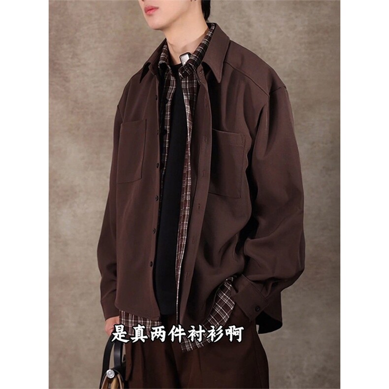 JY402-P58美式休闲假两件格子领带装饰长袖衬衫,男装衬衫,星座1501-3
