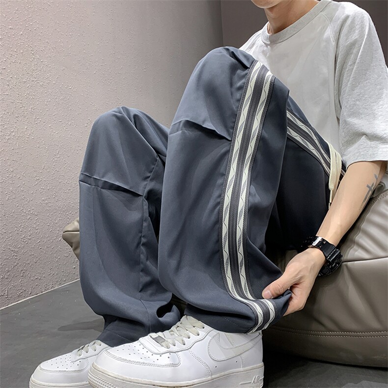 直播数据款春季新款撞色侧条纹伞兵裤宽松直筒休闲裤K505-P32,男装休闲裤,星座914-3